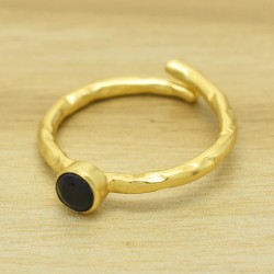 Brass Gold Plated Black Onyx Gemstone Adjustable Rings- A1R-9379