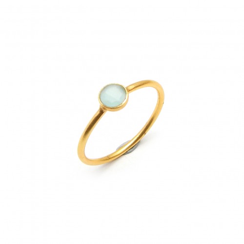 925 Sterling Silver Gold Plated Aqua Chalcedony Gemstone Rings- A1R-9379