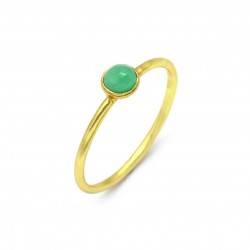 925 Sterling Silver Gold Plated Green Chalcedony Gemstone Rings- A1R-9379