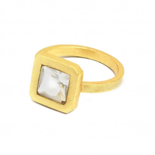 925 Sterling Silver Gold Plated Crystal Quartz Gemstone Rings- A1R-9379