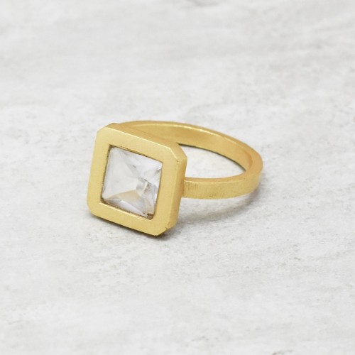 Brass Gold Plated Crystal Quartz Gemstone Rings- A1R-9385
