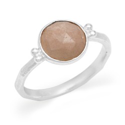925 Sterling Silver Silver Plated Peach Moon Gemstone Rings- A1R-9491
