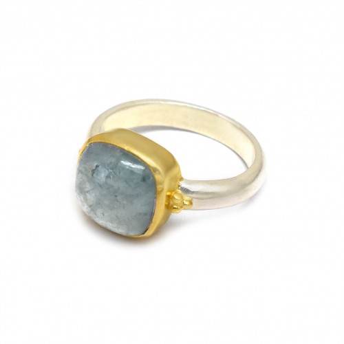 925 Sterling Silver Gold, Silver Plated Aquamarine Gemstone Rings- A1R-9495