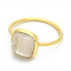 Brass Gold Plated Golden Rutile Gemstone Rings- A1R-9496