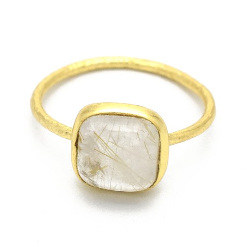 Brass Gold Plated Golden Rutile Gemstone Rings- A1R-9496