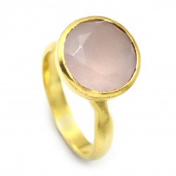 Brass Gold Plated Rose Quartz Gemstone Rings- A1R-9565