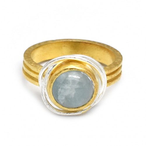Brass Gold, Silver Plated Aquamarine Gemstone Rings- A1R-9578