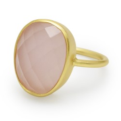 925 Sterling Silver Gold Plated Rose Quartz Gemstone Rings- A1R-9607