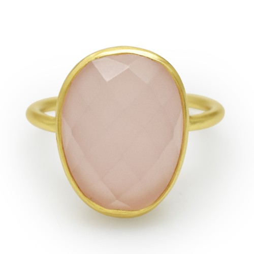 925 Sterling Silver Gold Plated Rose Quartz Gemstone Rings- A1R-9607