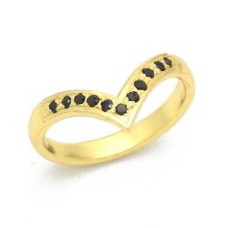 Brass Gold Plated Black CZ Gemstone Rings- A1R-9609
