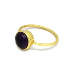 925 Sterling Silver Gold Plated Amethyst Gemstone Rings- A1R-9618