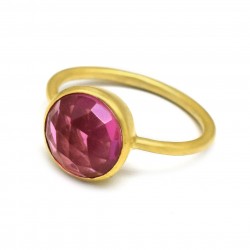 Brass Gold Plated Pink Quartz Gemstone Rings- A1R-9618