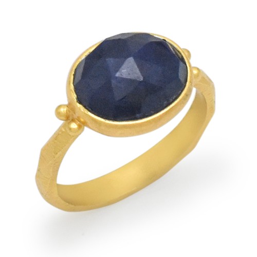 925 Sterling Silver Gold Plated Blue Sapphire Gemstone Rings- A1R-9631