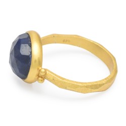 925 Sterling Silver Gold Plated Blue Sapphire Gemstone Rings- A1R-9631