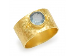 925 Sterling Silver Gold Plated Aquamarine Gemstone Rings- A1R-9648