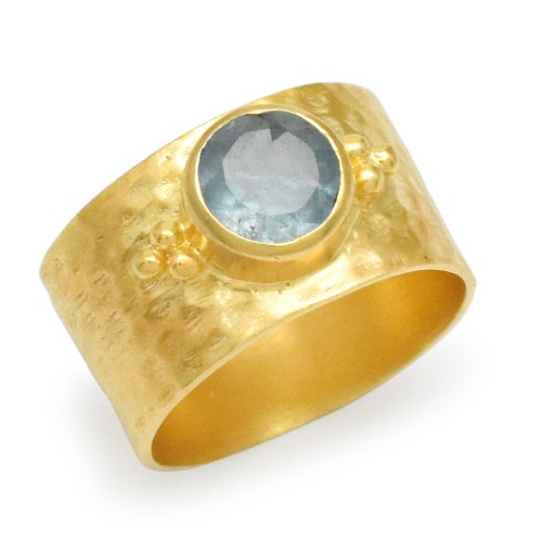 925 Sterling Silver Gold Plated Aquamarine Gemstone Rings- A1R-9648