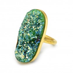 Brass Gold Plated Green Druzy Gemstone Rings- A1R-9684