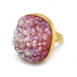 Brass Gold Plated Pink Druzy Gemstone Rings- A1R-9684