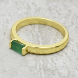 925 Sterling Silver Gold Plated Emerald Gemstone Rings- A1R-9685