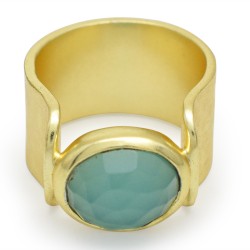 Brass Gold Plated Aqua Chalcedony Gemstone Rings- A1R-9840