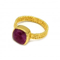 925 Sterling Silver Gold Plated Ruby Gemstone Rings- A1R-9841