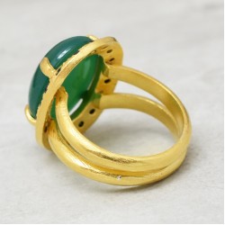Brass Gold Plated Green Onyx, Black Onyx Gemstone Rings- CDR-1202