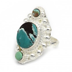 Brass Silver Plated Turquoise Gemstone Rings- CDR-1484