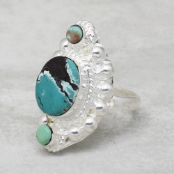 Brass Silver Plated Turquoise Gemstone Rings- CDR-1484