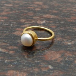 925 Sterling Silver Gold Plated Pearl Gemstone Rings- CDR-1932