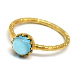 Brass Gold Plated Blue Topaz Crystal Color Gemstone Rings- CDR-2327