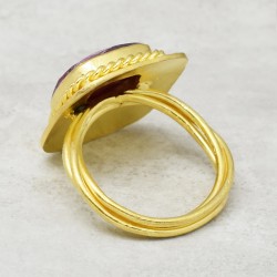 Brass Gold Plated Pink Quartz Gemstone Rings- CDR-2418