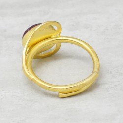 Brass Gold Plated Pink Quartz Gemstone Adjustable Rings- CDR-2423