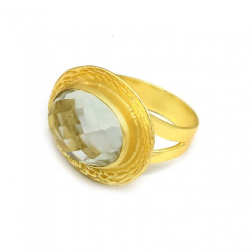 Brass Gold Plated Green Amethyst Gemstone Rings- CDR-2441