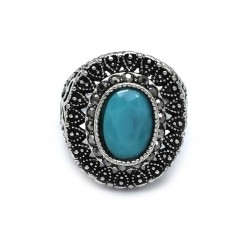 Brass Oxidized Plated Turquoise Gemstone Rings- CDR-3065