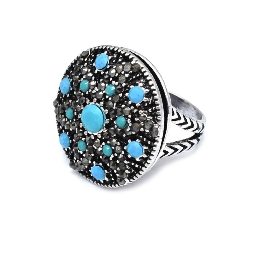 Brass Oxidized Plated Turquoise Gemstone Rings- CDR-3070