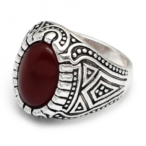 Brass Oxidized Plated Red Onyx Gemstone Rings- CDR-3162