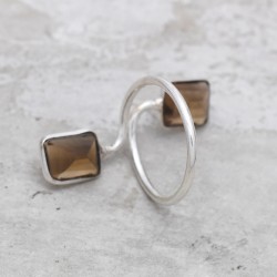 Brass Silver Plated Smoky Gemstone Adjustable Rings- CDR-4001