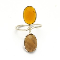 Brass Silver Plated Citrine Gemstone Adjustable Rings- CDR-4003