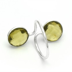 Brass Silver Plated Green Glass Gemstone Adjustable Rings- CDR-4004